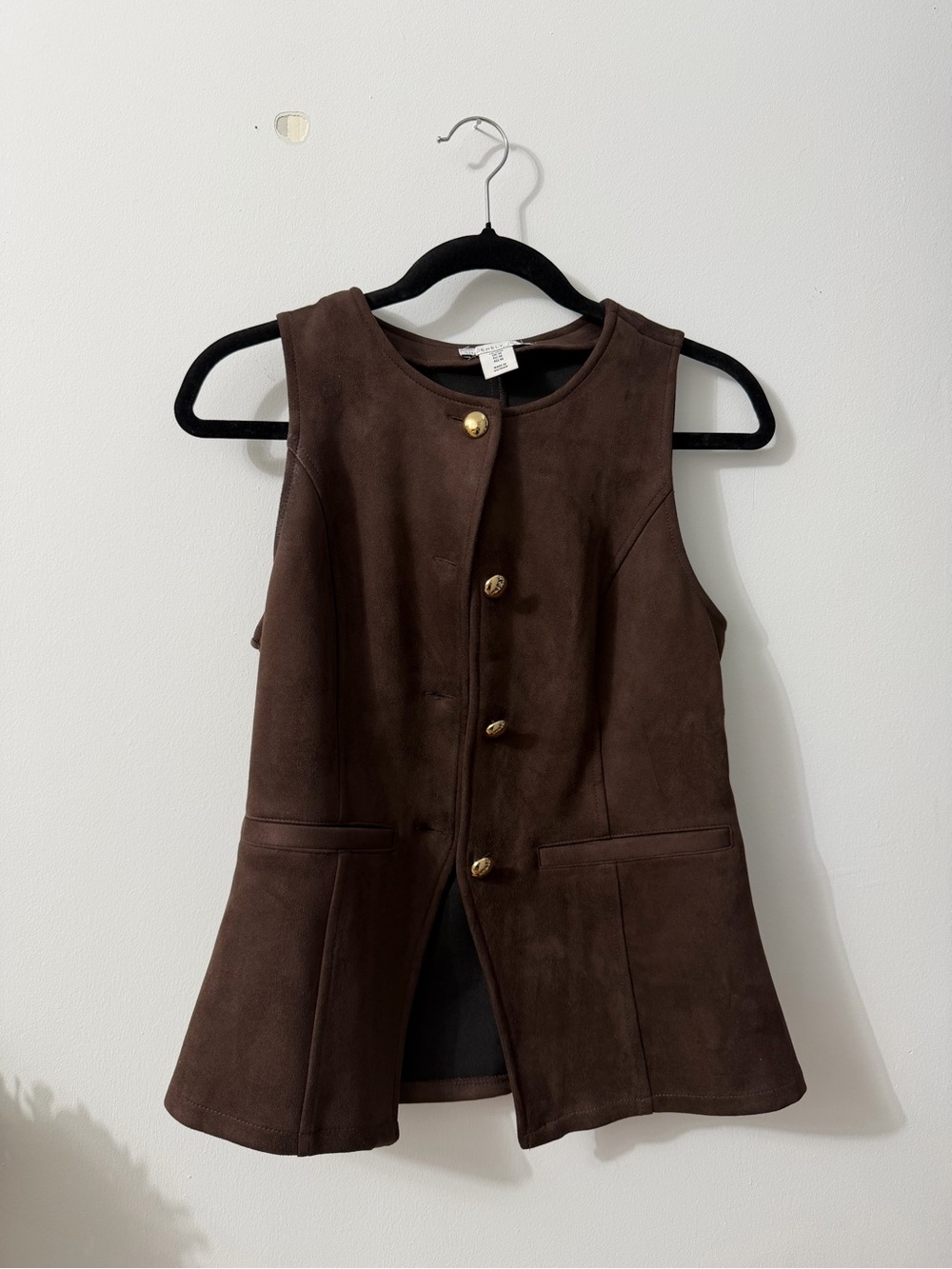 Sincerely Jules Brown Sleeveless Suede Vest with Gold Buttons